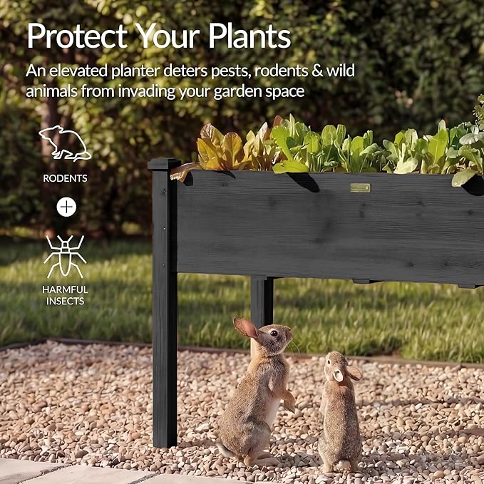 Best Choice Products 48x24x30in Raised Garden Bed, Elevated Wood Planter Box Stand for Backyard, Patio, Balcony w/Bed Liner, 200lb Capacity - Black