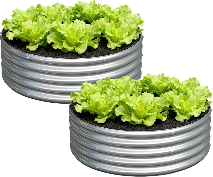3x3x1ft(2 Pack) Galvanized Round Raised Garden Bed,Outdoor Planter Box Metal Patio Kit Planting Bed for Vegetables Flowers Herb,Silver