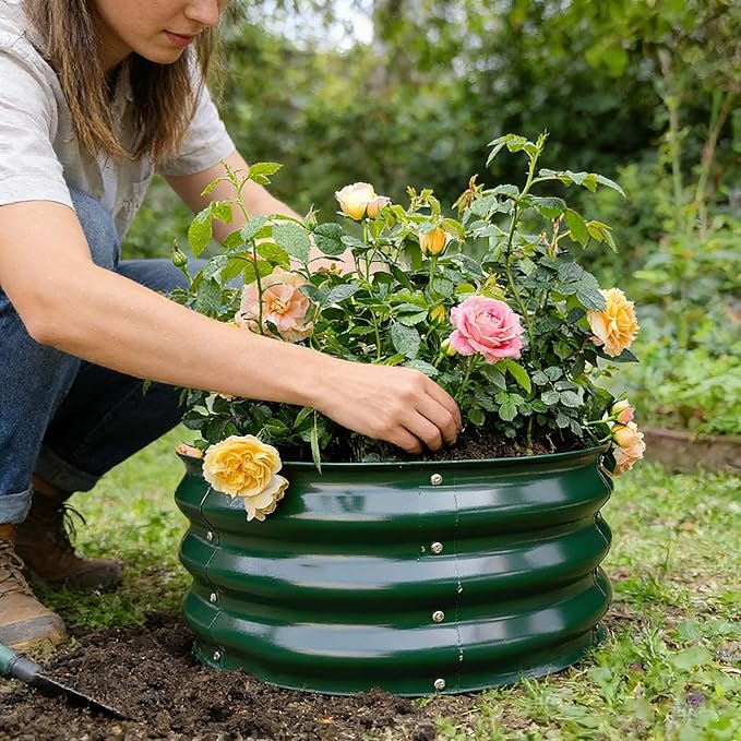 GARDMAX 2x2x1FT Galvanized Round Raised Garden Bed Kit, Metal Planter Boxes Outdoor with Easy Assembly, Large Garden Bed for Vegetables, Fruits, Flower, Herbs Dark Green