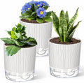 3 Pack Self Watering Pots Set, 5.5 Inch Self Watering Pots for Indoor Plants, Planter Pot with Wick Rope and Reservoir for African Violet, Spider Plant, Orchid