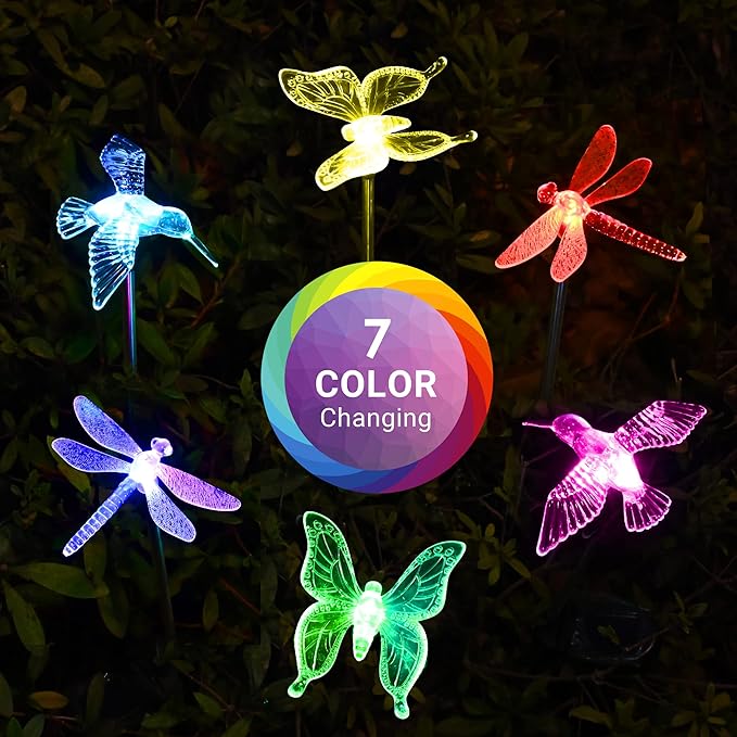 SOLPEX Solar Garden Lights, 6 Pack Solar Butterfly Lights Outdoor Decorations, Multi-Color Changing LED Light Stakes, Yard for Garden, Patio & Lawn, Bird