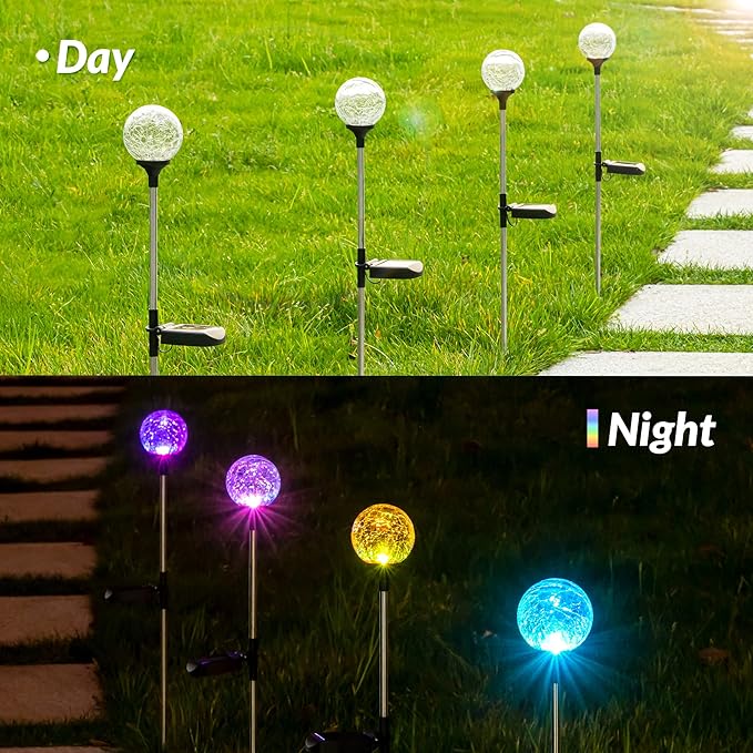 SOLPEX Solar Garden Lights 3 Pack, Solar Lights Outdoor Decorative, Solar Globe Lights Outdoor Waterproof for Yard and Garden, Multi-Color Changing Cracked Glass Ball LED Lights