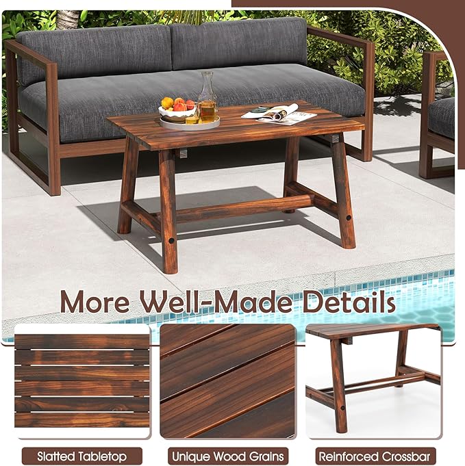 Tangkula Outdoor Coffee Table, Solid Wood Patio Desk with Slatted Tabletop, Rectangle Side Table for Garden Lawn Porch Balcony Poolside Living Room