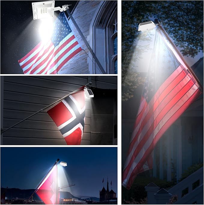 Solar Flag Pole Light, Bright White 6000k Flagpole Light Upgrade Solar Powered for 5ft 6ft Flag Pole,Waterproof Outdoor Dusk to Dawn Led Solar Lights,Outside House Garden Yard American Flags Decor
