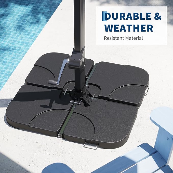 Garvee 4Pcs Patio Umbrella Base 330LB Capacity Heavy Weight Stand Umbrella Stand for 10-15FT Umbrellas, Water/Sand Filled, Clip-Locked Assembly, Umbrellas Holder for Outdoor Deck Poolside, Black