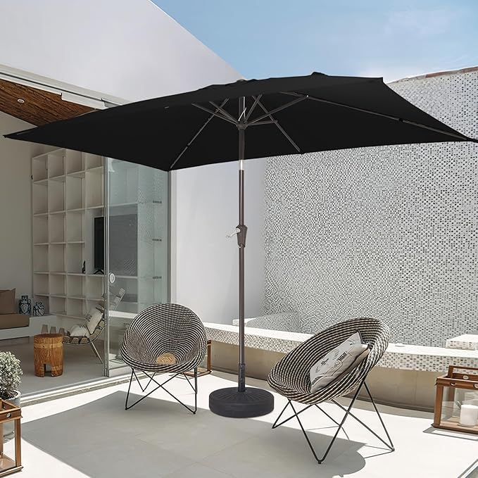 JEAREY 6.5x10 ft Rectangular Patio Umbrellas Rectangle Outdoor Umbrella with Push Button Tilt and Crank, Market Table Umbrella 6 Sturdy Ribs UV Protection for Poolside Garden Backyard Deck, Black