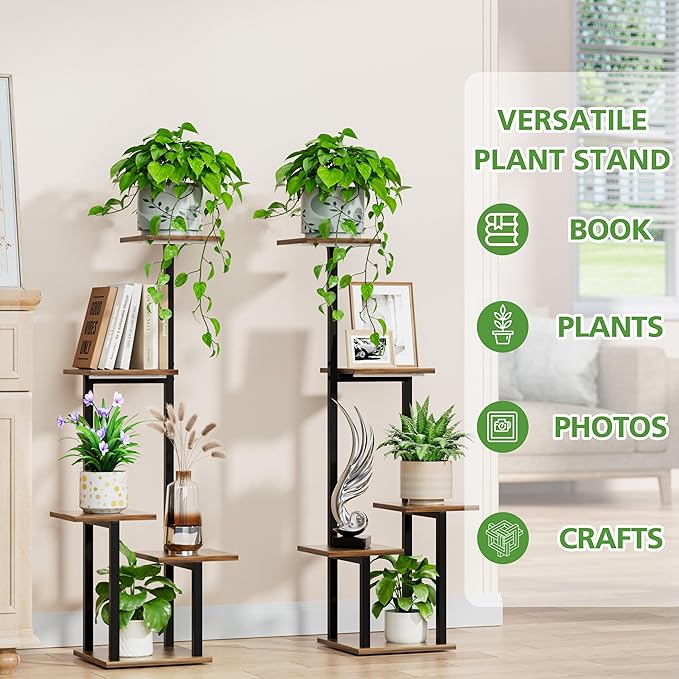 LATIBELL Plant Stand Indoor with Grow Light - 2 Pack Metal Plant Shelf for Indoor Plants Multiple, 5 Tiered Corner Plant Stand Shelves, Plant Rack Display Flower Holder for Living Room Patio Balcony