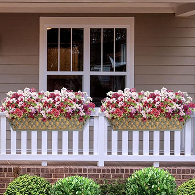 2 Pack 30 Inch Window Boxes Planters Railing Planter Box with Adjustable Brackets for Porch Fence Patio Balcony Hanging Flower Baskets with Coco Liners for Outdoor Garden Decor - Dark Grey