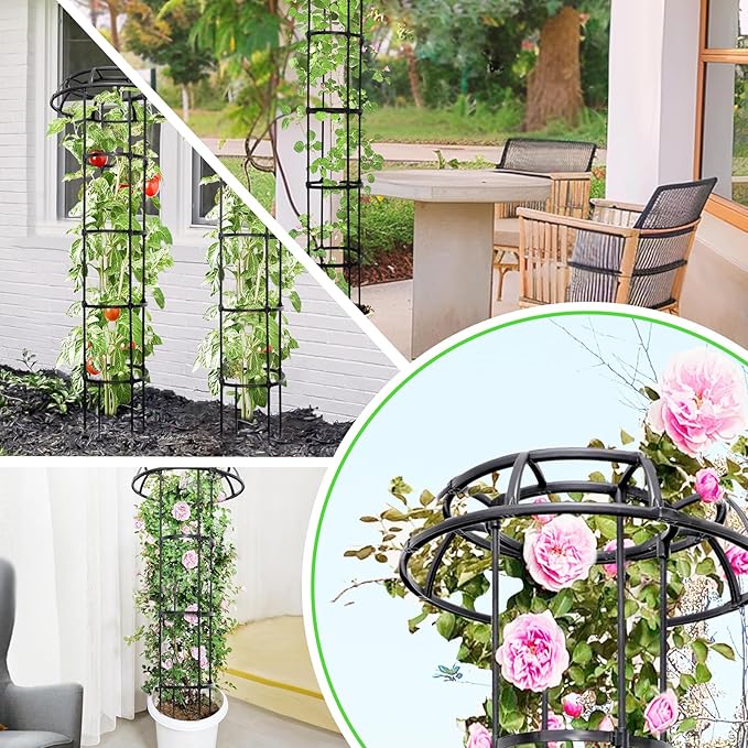 2-Pack 77-Inch Garden Trellis for Climbing Plants,Heavy-Duty Metal Obelisk with Mushroom Top,Stable Support for Potted Clematis,Tomato,Cucumber,Rose,Pea & Vine