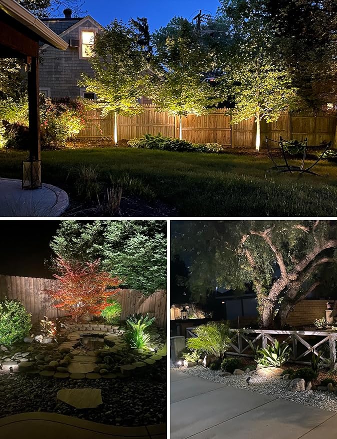 SUNVIE 12W Low Voltage LED Landscape Lights with Connectors, Outdoor 12V Super Warm White (900LM) Waterproof Garden Pathway Lights Wall Tree Flag Spotlights with Spike Stand (10 Pack with Connector)