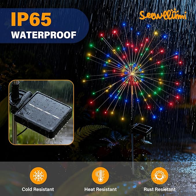 Solar Garden Lights Outdoor Decorative, 6pack 120 LED Firework Lights Waterproof，Solar Fairy Lights for Outside,Garden,Yard, Patio,Pathway,Flowerbed,Party(Multicolor)