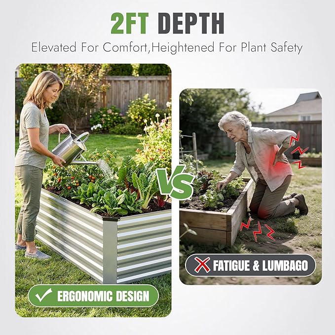 INNO STAGE 4x2x2ft Galvanized Raised Garden Bed, Raised Garden Bed Kit-Metal Planter Box Outdoor, Planting for Vegetables, Fruits, Herbs, Flowers, Silver