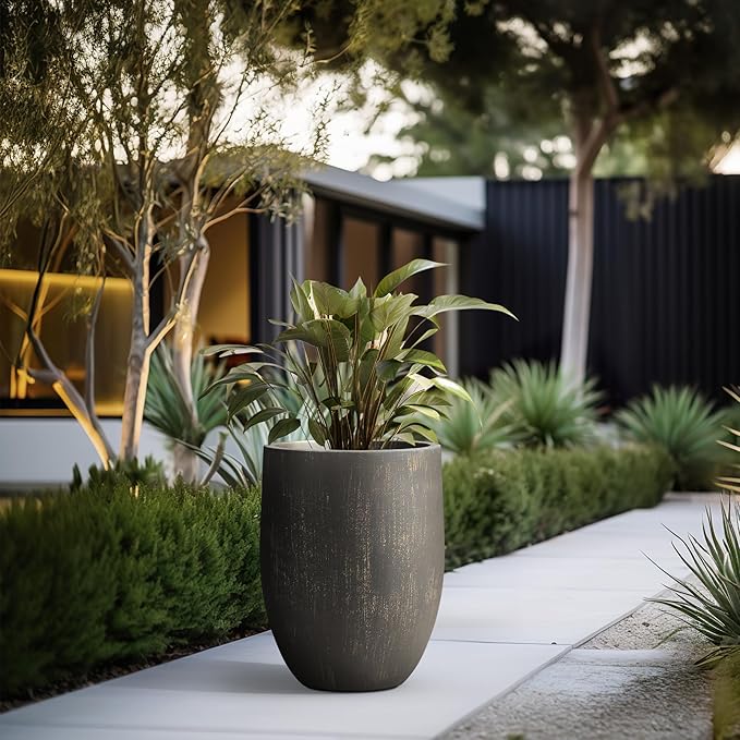 Kante Tall Concrete Planter, 21.7-Inch Height Antique Bronze Large Indoor Outdoor Plant Pot with Drainage Hole for Patio Garden Home, Modern Decor for Flowers and Tree