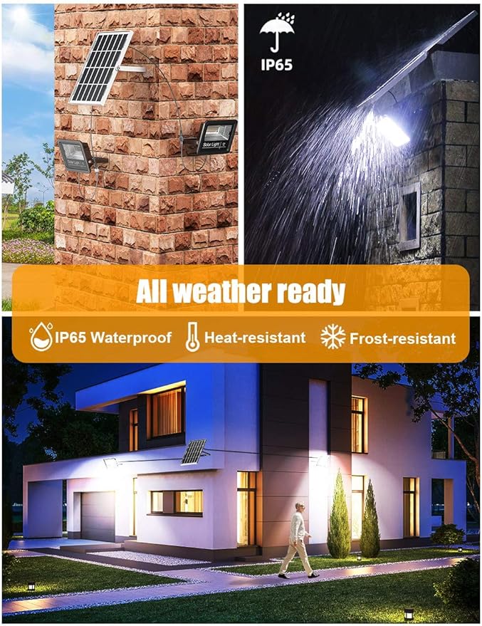 Solar Flood Light Outdoor 1000LM Dual 6000K Bright White Floodlights Ip65 Waterproof Solar Power Light Auto On/Off Dusk to Dawn with Remote Control for Yard, Garden, Shed, Barn.