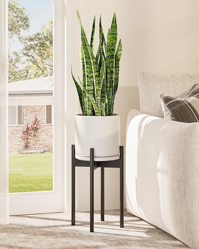 Adjustable Plant Stand Indoor, Bamboo Plant Stand Fits 8 9 10 11 12 Inches, Small Corner Planter Holder for Indoor Plants, Single Floor Plant Stands for Living Room Balcony, Black Tall