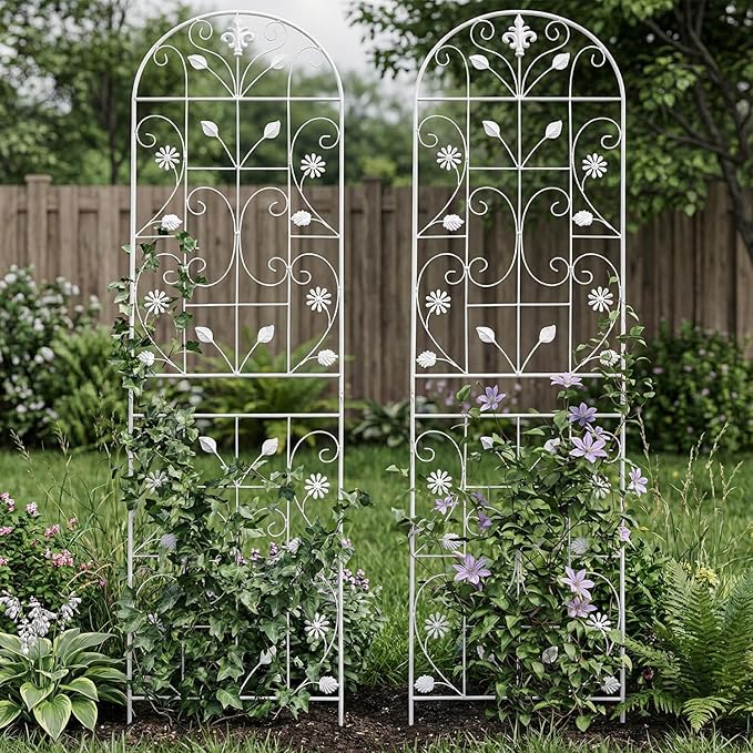 Trellis for Climbing Plants Outdoor, （2 Pack 70.8x19.6-inch）, Generic Metal Garden Trellis, Rustproof, Easy Assembly,（White）