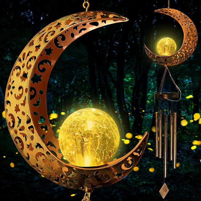 Moon Solar Lights Wind Chimes for Outside Gift for Women,Mom and Grandma Birthday Gifts Large Decor Windchimes Outdoors Gardening Gift for Outdoor Patio Yard Porch Solar Moon Night Lights