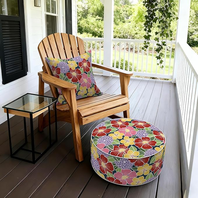 LVTXIII Inflatable Stool Ottoman Footrest with Handle, Decorative Fade-Resistant Foot Stool, Indoor or Outdoor Pouf for Home Garden and Camping Use, D21 x W 21 x H9, Flower Bloom