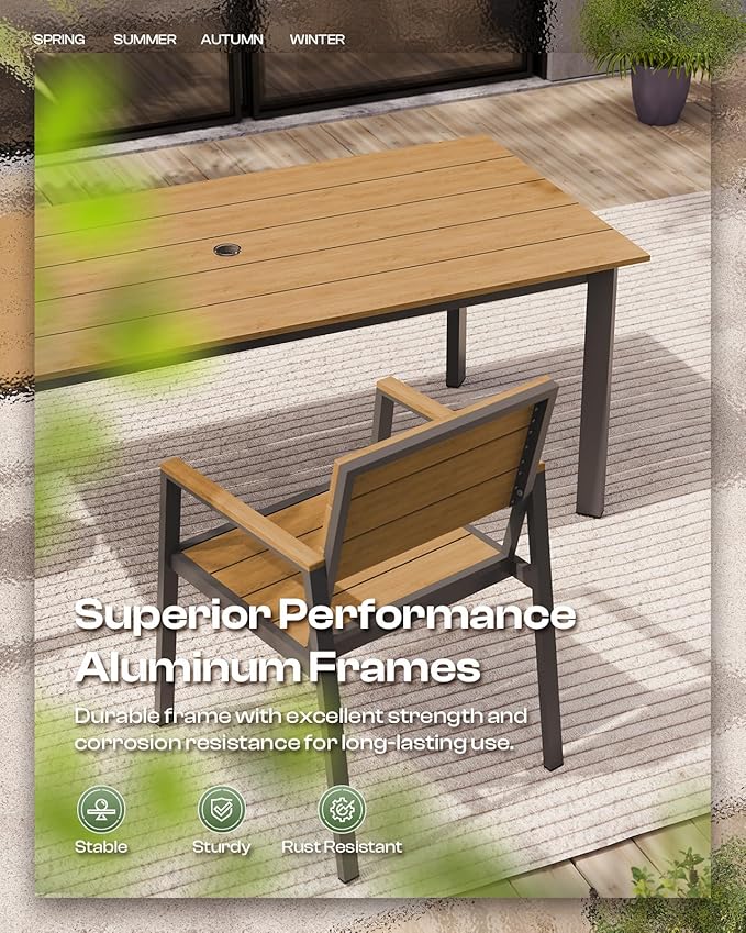 Outdoor Patio Dining Chairs Set of 2, 350LBS Capacity Aluminum Patio Dining Chairs with Armrests, Weather-Resistant for Lawn, Garden, Yard, Poolside and Indoor Use (Gray & Teak)