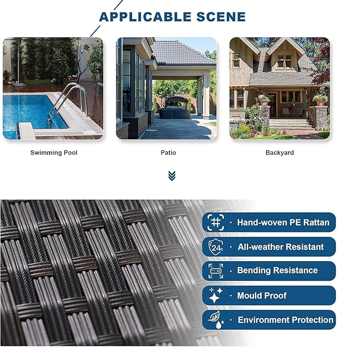 Kullavik 15 Pieces Outdoor Patio Furniture Set with 43" 55000BTU Gas Propane Fire Pit Table PE Wicker Rattan Sectional Sofa Patio Conversation Sets,Navy Blue