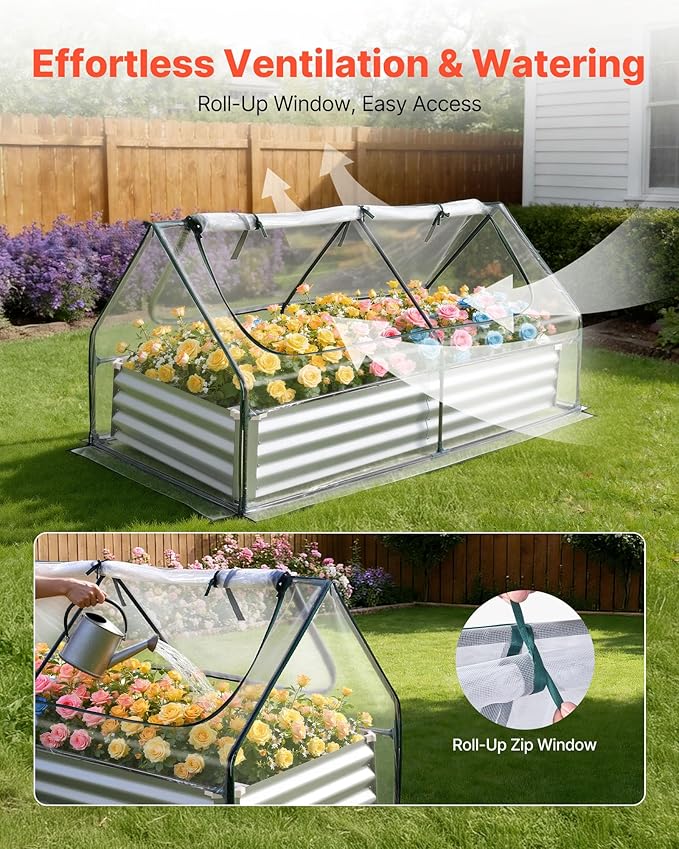 VEVOR 6x3x1FT Metal Raised Garden Bed with Greenhouse Cover, Outdoor Galvanized Planter Raised Beds for Gardening for Vegetables Flowers and Fruit