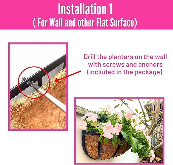 LaLaGreen Wall Planters - 16 Inch, 2 Pack Deck Railing Planter Boxes for Outdoor Plants, Window Flower Box with Coco Liners Metal Horse Troughs Fence Balcony Garden Herb Pot Patio Porch Over Rail