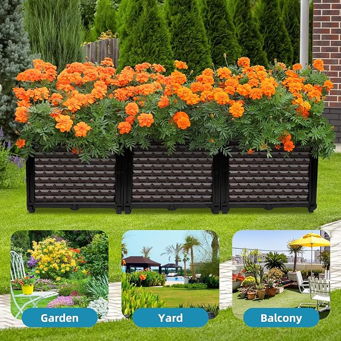 Large Planters for Outdoor Plants 14" Tall Planter Box, Raised Beds for Gardening Self Watering, Elevated Planter Box with Legs, Rectangular Garden Planters for Outdoor Plants Flowers, 47.2"L x 15.7"W