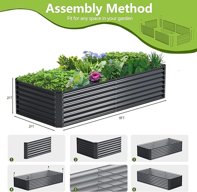 8x2x2FT Galvanized Raised Garden Bed,Galvanized Planter Boxes Outdoor, Large Metal Raised Garden Beds for Vegetables-Grey