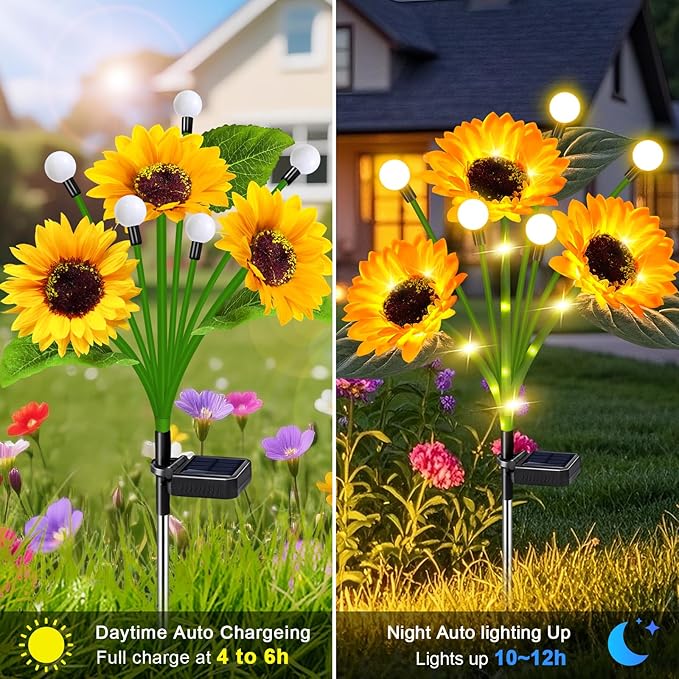 Solar Sunflower Lights Outdoor 6 Pack Sunflower Firefly - Gifts for Mom Women Grandma, Waterproof Flower Lights for Garden Pathway, Birthday Mothers Day Decor