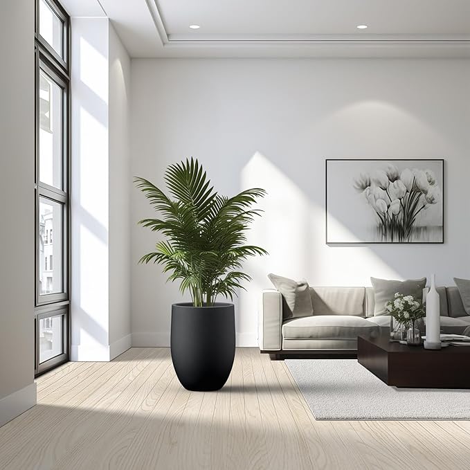 Kante 21.7 Inch Tall Concrete Planter, Large Indoor Outdoor Plant Pot with Drainage, Smooth Black Finish with Painted Interior, Ideal for Porch, Home, Garden, Patio