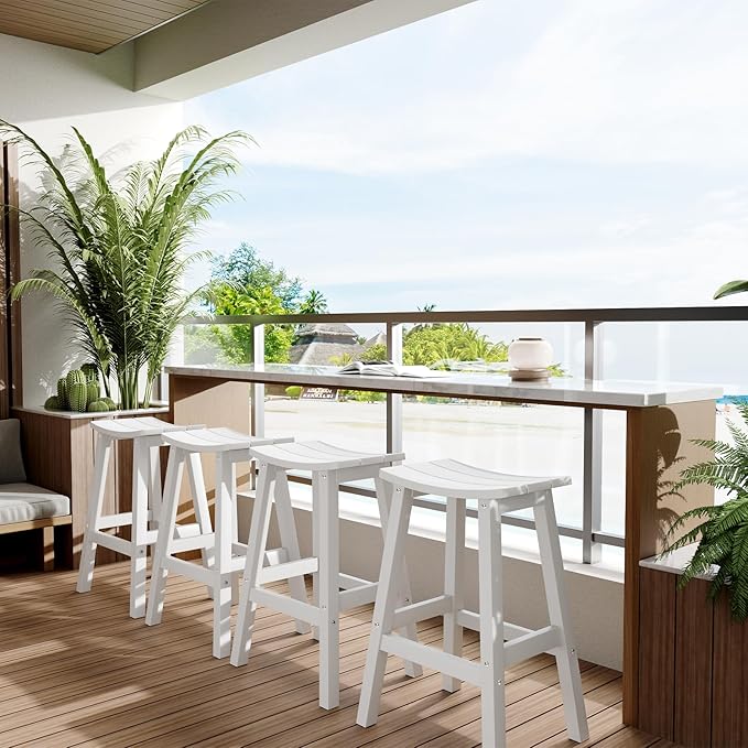 Stoog Weatherproof Bar Stools Set of 4, 28" Height Patio Bar Stools, Easy to Clean and Maintain, for Bar, Kitchen Counter, Deck, and Patio, White