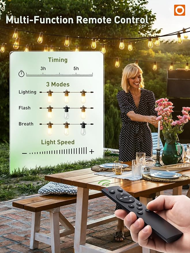 addlon 100FT LED Outdoor String Lights, Remote Dimmable Patio Lights with Timer & 3 Lighting Modes, 32 Shatterproof Edison Bulbs, Waterproof Connectable String Lights for Outside Backyard Porch Party