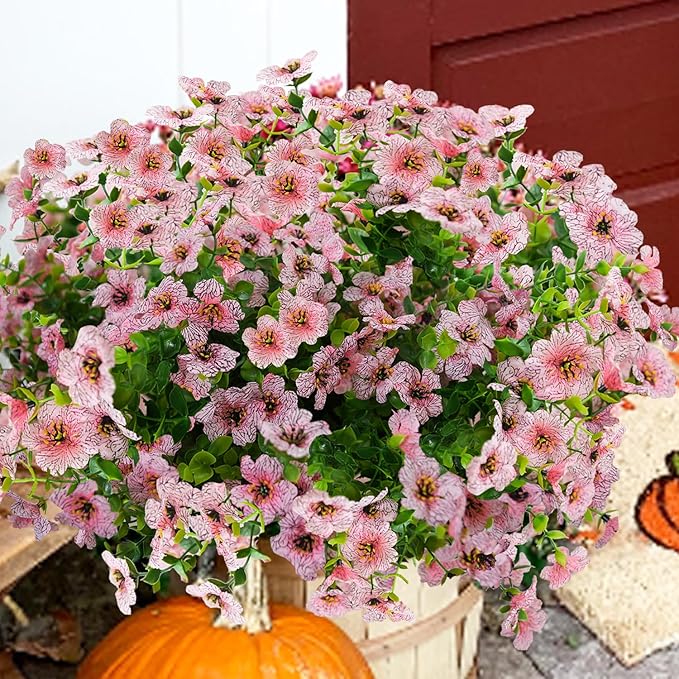 Artificial Flowers for Outdoor, UV Resistant Fake Silk Flowers, Realistic Faux Plants for Outside Indoor Porch Patio Window Box Planter Home Decor (20, Pink)