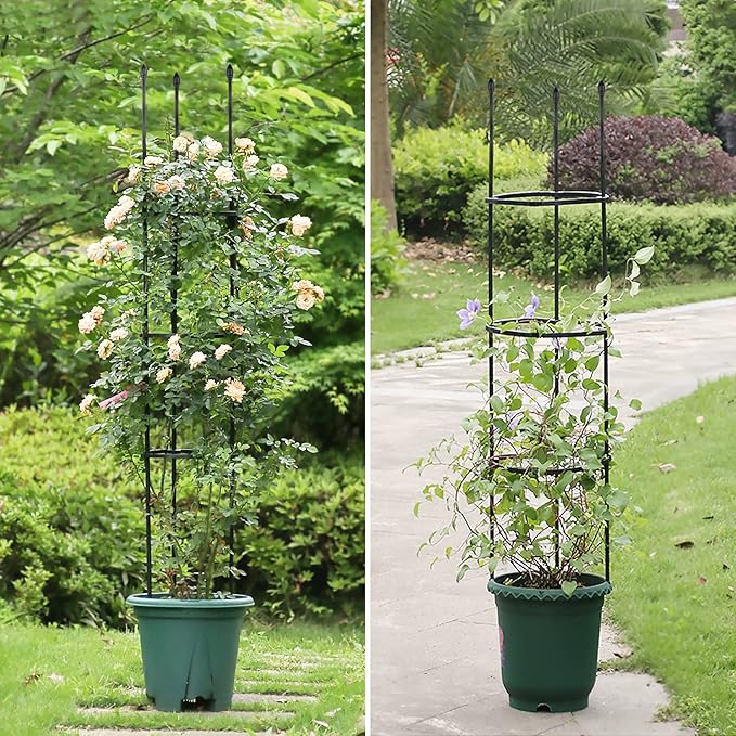 2 Pack Garden Trellis, 2 in 1 Plant Cages & Supports for Vines Crop, Potted/Climbing Plants Indoor Outdoor, Plant Stake for Flower, Vegetable, Tomato, Pot Trellis