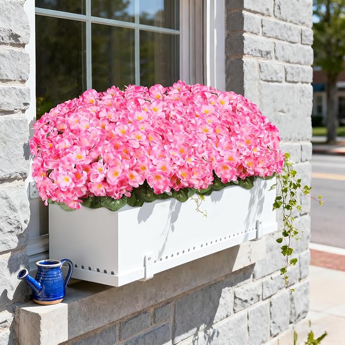 Artificial Geraniums Flowers for Outdoors, 6 Bundles Realistic Silk Fake Geranium, No Fade Faux Plants for Hanging Baskets, Window Boxes, Pots - Porch, Patio, Garden Decor(Pink)