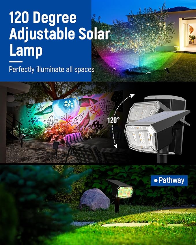 Solar Spot Lights Outdoor, 9 Lighting Modes RGB, Solar Lights Outdoor Waterproof IP65, 63 LED Landscape Spotlights for Holiday Decorations-10 Pack