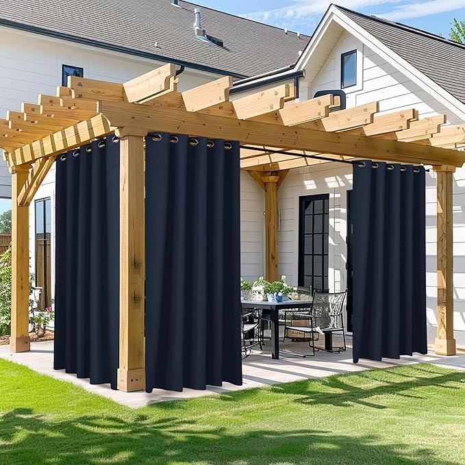 NICETOWN Waterproof Outdoor Curtain W66 x L95 inch, Stainless Grommet Sunlight Blocking Weatherproof Curtains for Farmhouse, UV Protection Curtain for Summer Cold insulation for Winter (Navy, 1 Panel)