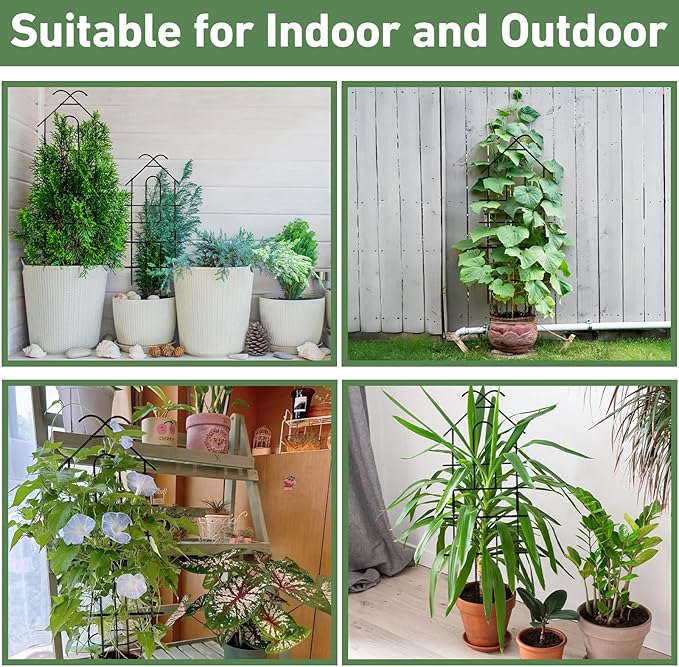 23in Plant Trellis for Potted Plants, Expandable Metal Garden Trellis for Climbing Plants with Ties, Plant Supports for Indoor Plants Hoya Pothos Ivy, 4P