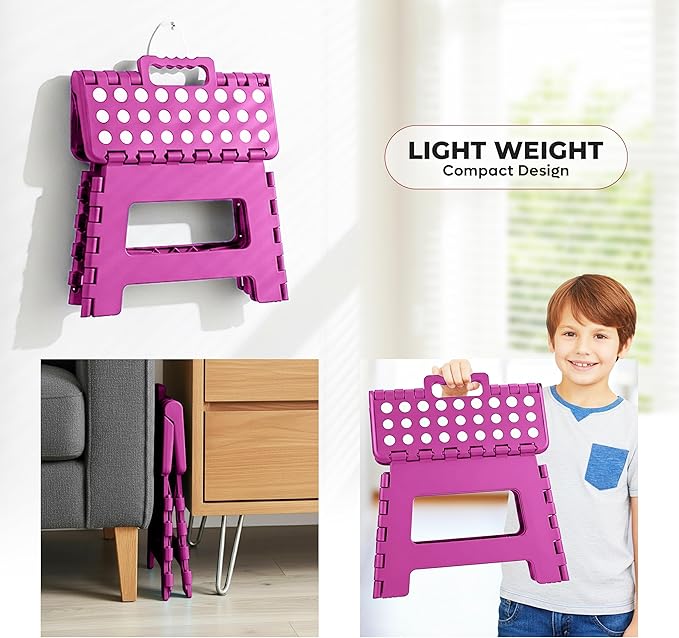 Utopia Home Folding Step Stool with Handle – 9 Inch Anti Slip Collapsible Stool – Holds Up to 300 lbs – Sturdy Plastic Step Stool Foldable for Kitchen, Bathroom and Home Use (1-Pack, Purple)
