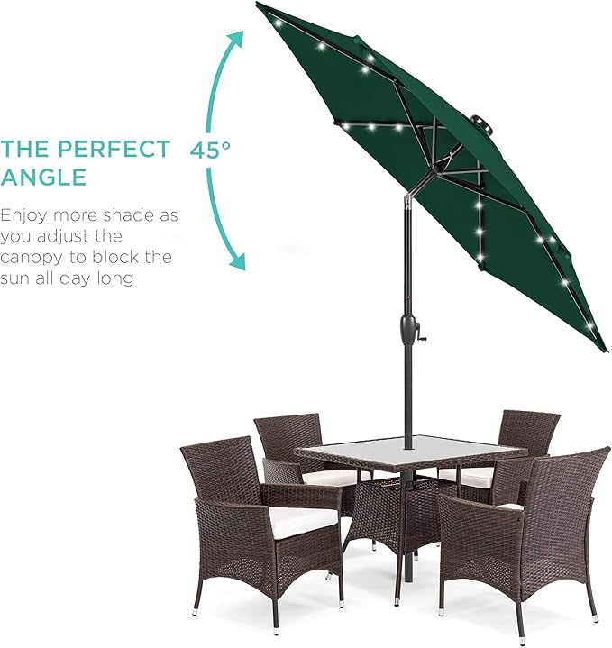 Best Choice Products 7.5ft Outdoor Solar Market Table Patio Umbrella for Deck, Pool w/Tilt, Crank, LED Lights - Green