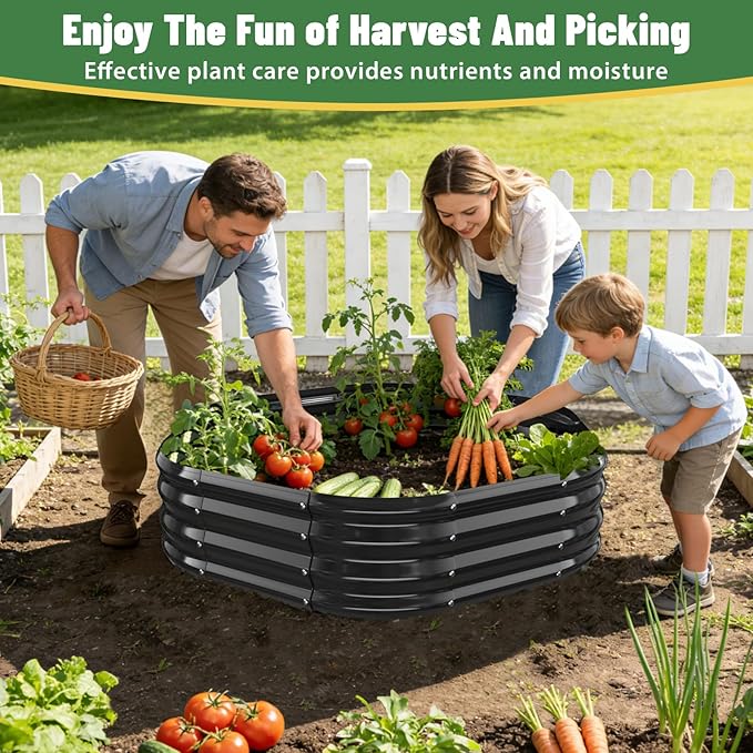 Hexagon Raised Garden Bed, 48 Inch Diagonal & 12 Inch Tall, Galvanized Steel Planter Box with Wave-Shaped Metal Panels for Outdoor Flower,Tree,Herb & Vegetable Garden (Black, 4FT X 1FT)