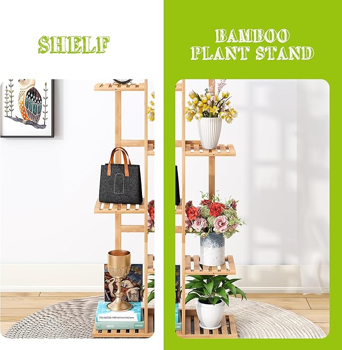 BMOSU Bamboo Plant Stand for Indoor Outdoor Plants Corner Tall Plant Shelf 6 Potted Holder Shelf Plant Rack Holder Display Rack(Natural)
