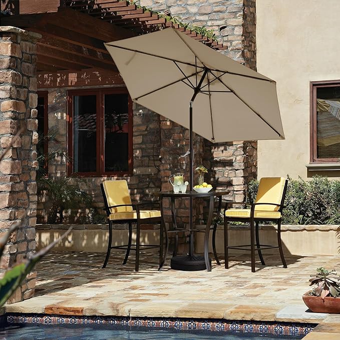 JEAREY 7.5FT Patio Umbrella Outdoor Market Umbrella with 6 Sturdy Ribs, Push Button Tilt/Crank Table Umbrella for Garden, Deck, Backyard and Pool, Beige