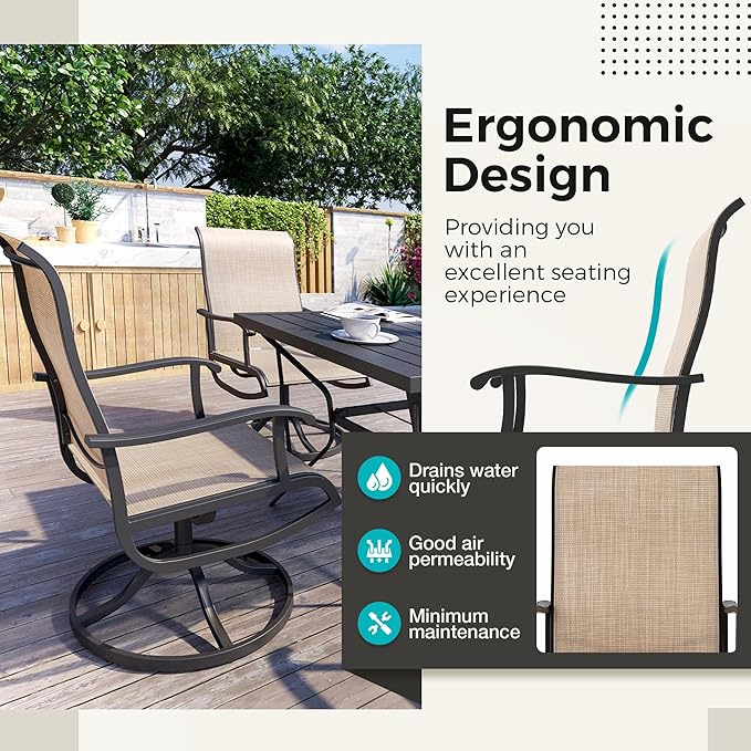 Pamapic Textilene Outdoor Dining Chair 1 Piece, Perfect for Garden, Backyard, Poolside, Patio, Beige