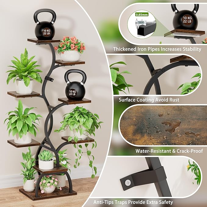 Plant Stand Indoor with Grow Light - 8 Tiered Plant Shelf Indoor, Corner Plant Stand, 49" Tall Plant Shelf with Lights for Indoor Growing, Lighted Flower Holder for Living Room, Balcony, Black