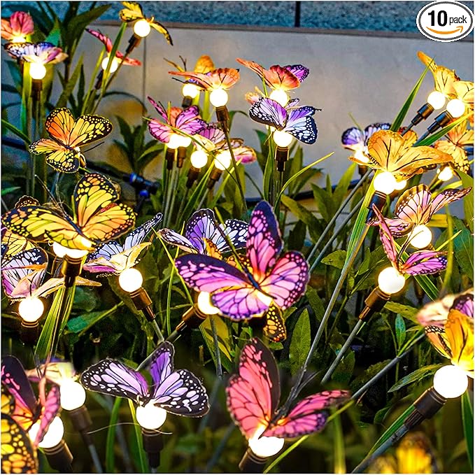 TONULAX Solar Garden Lights - Swaying Butterfly Light, Swaying in The Wind, Solar Outdoor Lights, Yard Patio Pathway Decoration, High Flexibility Iron Wire & Realistic Butterflies(10 Pack)
