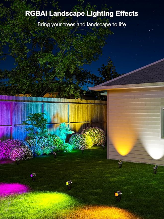 ANGELHALO Smart Landscape Spotlights, Low Voltage IP65 Waterproof Outdoor Spotlights Compatible with APP/Voice/Alexa Control, Color Changing Lights for Yard Garden Pathway Lawn, 6 Pack