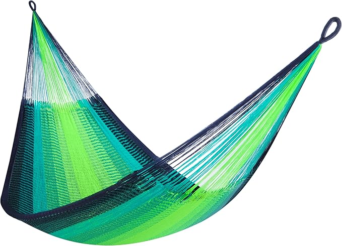 Handwoven Hammock by Yellow Leaf Hammocks - Double Size, Fits 1-2 PPL, 400lb max - Weathersafe, Super Strong, Easy to Hang, Ultra Soft, Artisan Made - Color: Neon - Blue - Turquoise