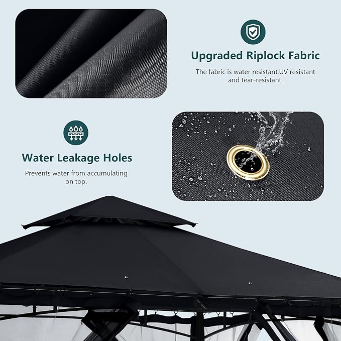 MASTERCANOPY Outdoor Garden Gazebo for Patios with Stable Steel Frame and Netting Walls (9x9,Black)