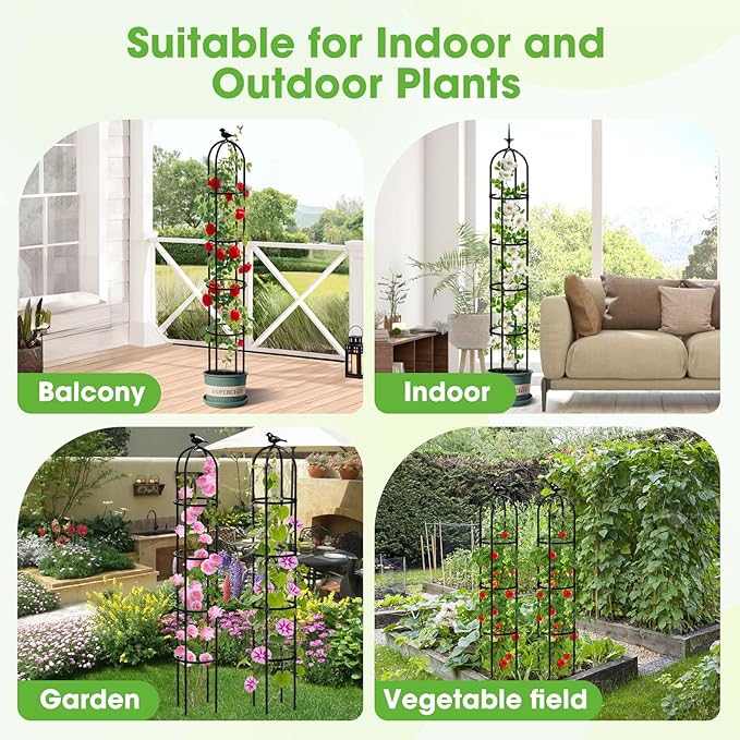 2026 Updated Garden Obelisk Trellis for Climbing Plants Outdoor, 76inch Tomato Cage, Rose, Flowers, Grape, Pea, Cucumber Trellis, Rustproof Plastic Coated Metal Plant Support Trellis for Potted Plants